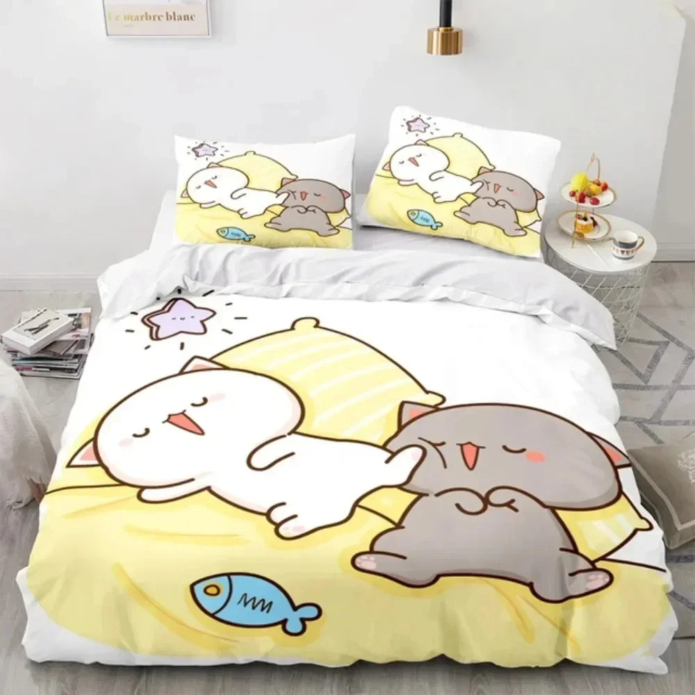 Linen Duvet Cover - 3D Çizgi Film Sevimli Şeftali Kedi