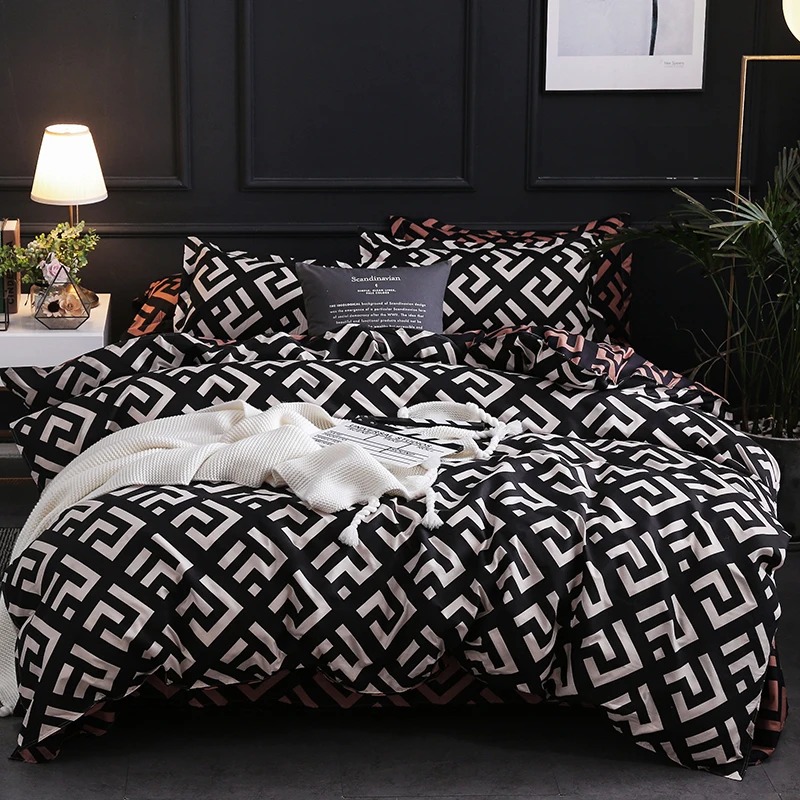 Linen Duvet Cover - Yastık kılıfı ile lüks siyah yatak