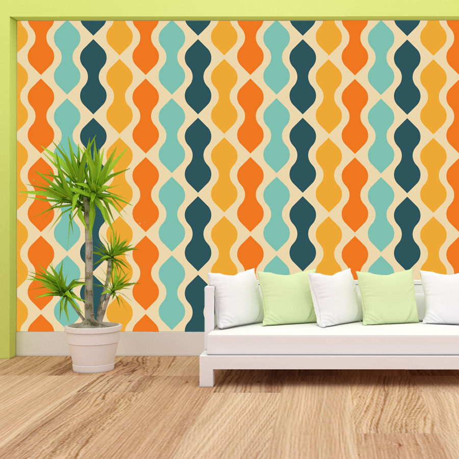 Home Lines Textiles - 15+ Retro Geometri Gökkuşağı Hattı Kendinden